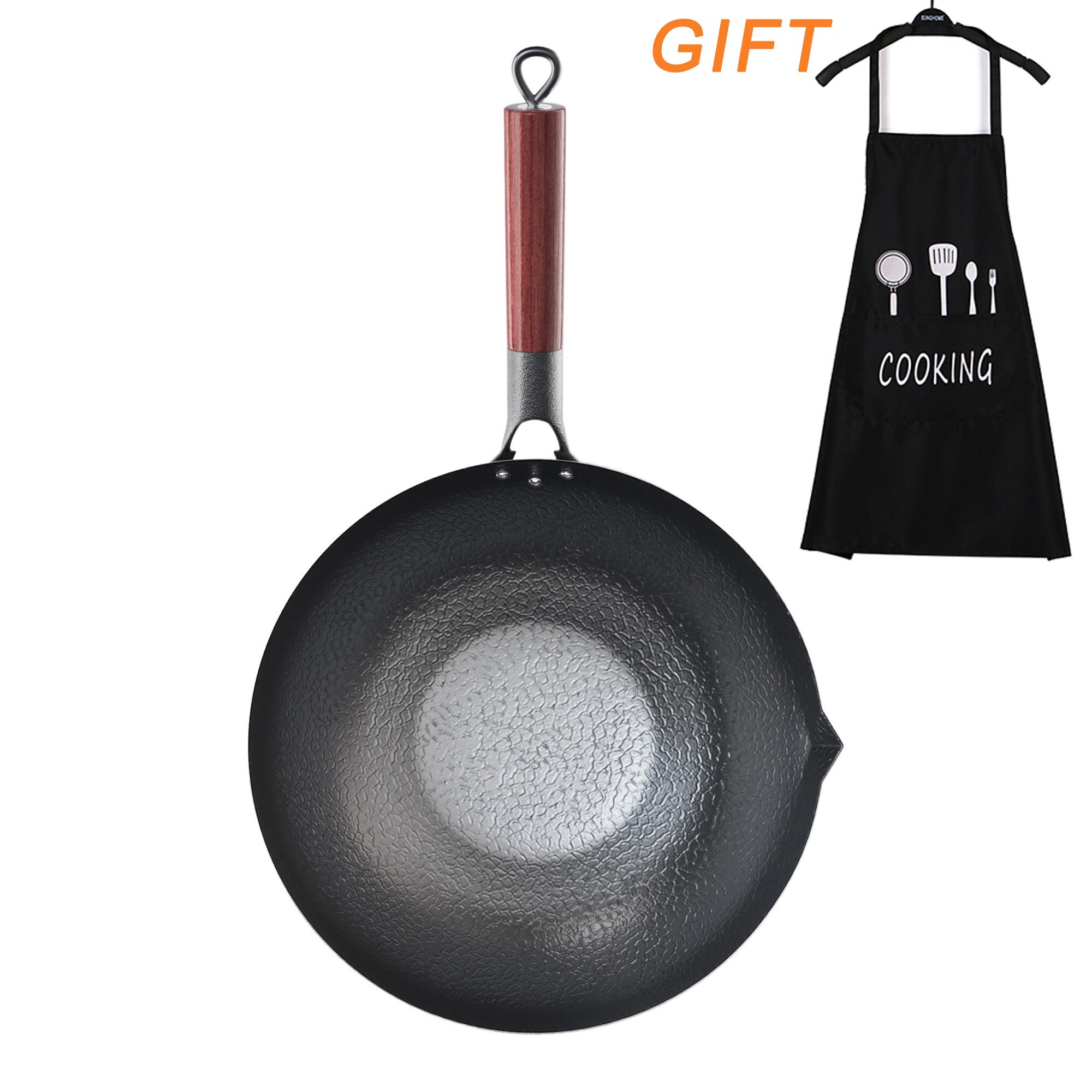 Iron Wok Traditional Hand Hammered Carbon Steel Wok ,Wok Frying Pan For Induction And Gas Stoves: white