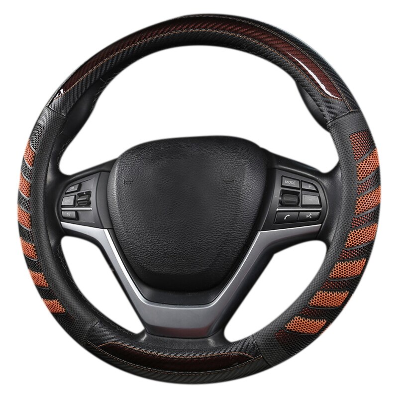 Car Steering Wheel Cover Women Girl Breathable Braid on the Steering Wheel Universal Car Cover: Orange