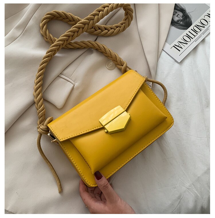 Vrouwen Kleine Crossbody Tassen, Mode Effen Kleur Lederen Schoudertas Met Gevlochten Riem: YELLOW