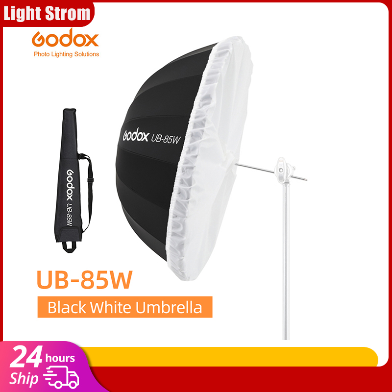 Godox UB-85W 33.5in 85Cm Parabolische Zwart Wit Reflecterende Paraplu Studio Licht Paraplu Met Zwart Zilver Diffuser Cover Doek