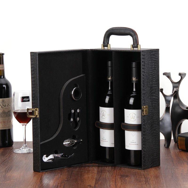 Caja de cuero para botellas de vino, bolso de transporte de lujo, organizador de Estuche De Viaje, , 2 unidades