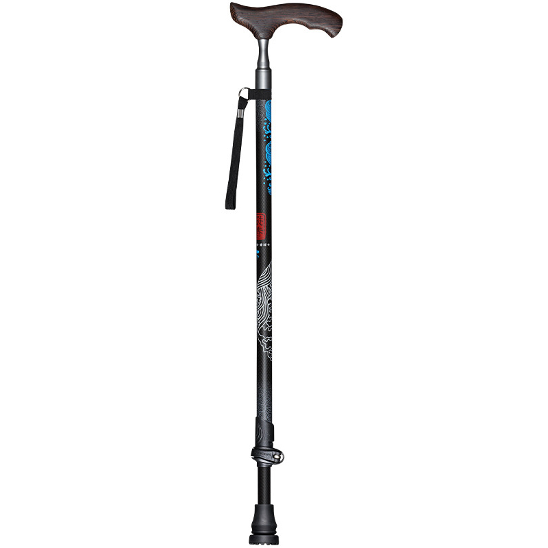 Bastón de mano ergonómico con agarre en T, bastón ultraligero de fibra de carbono para senderismo, bastones para ancianos: black