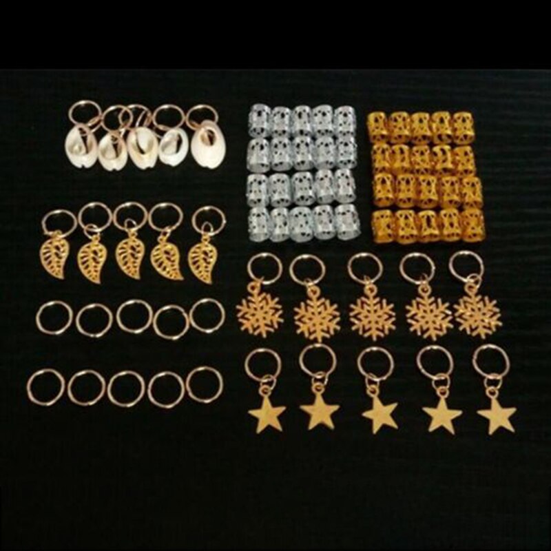 Anneaux de tressage pour cheveux, 80 pièces, bijoux, manchettes, pendentifs, tubes de perles, tresses, barbe, accessoire de décoration pour cheveux