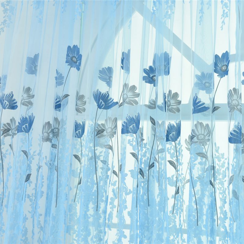 Cortinas de tul para la cocina sala de estar tela Voile ventana dormitorio tulipán impreso balcón sol sombreado: Azul cielo