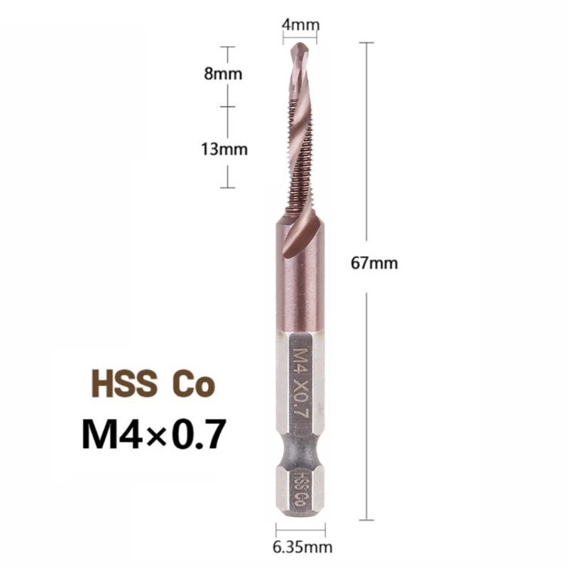 Hex Shank Cobalt Plated Screw Thread Tap Drill Bits Set Compound M3-M10 HSS Screw Thread Metric Tap