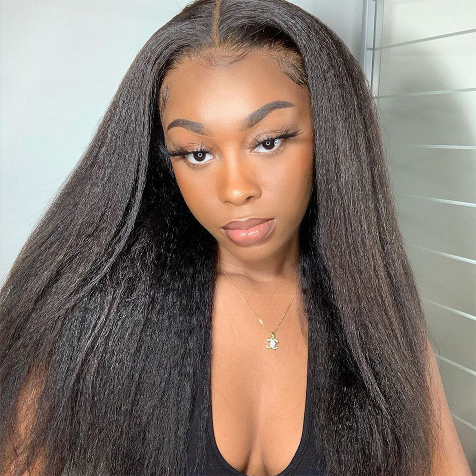 Glueless Kinky Straight Curly Yaki Synthetic Lace Front Wigs For Women Lace Frontal Wigs Full Hair Cosplay Daily Wig Heat Resist