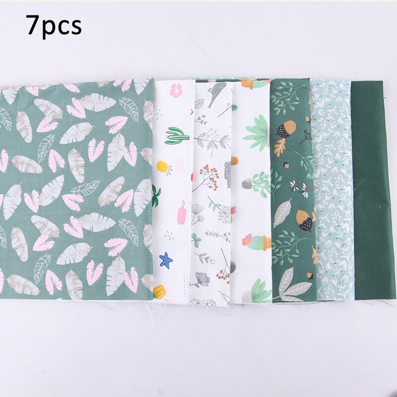 Tela de retales de algodón de estilo nórdico, suministros de costura con patrón de flores hechas a mano para el hogar, 20x25cm, 6 uds./7 Uds.: 7pcs dark green