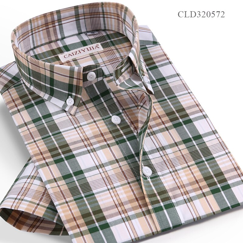 Checkered Mens Casual Shirts 100% Cotton Short Sleeve Summer Cool Plaid Shirts for Men Slim Fit Male Tops pocketless: CLD320572 / XXL