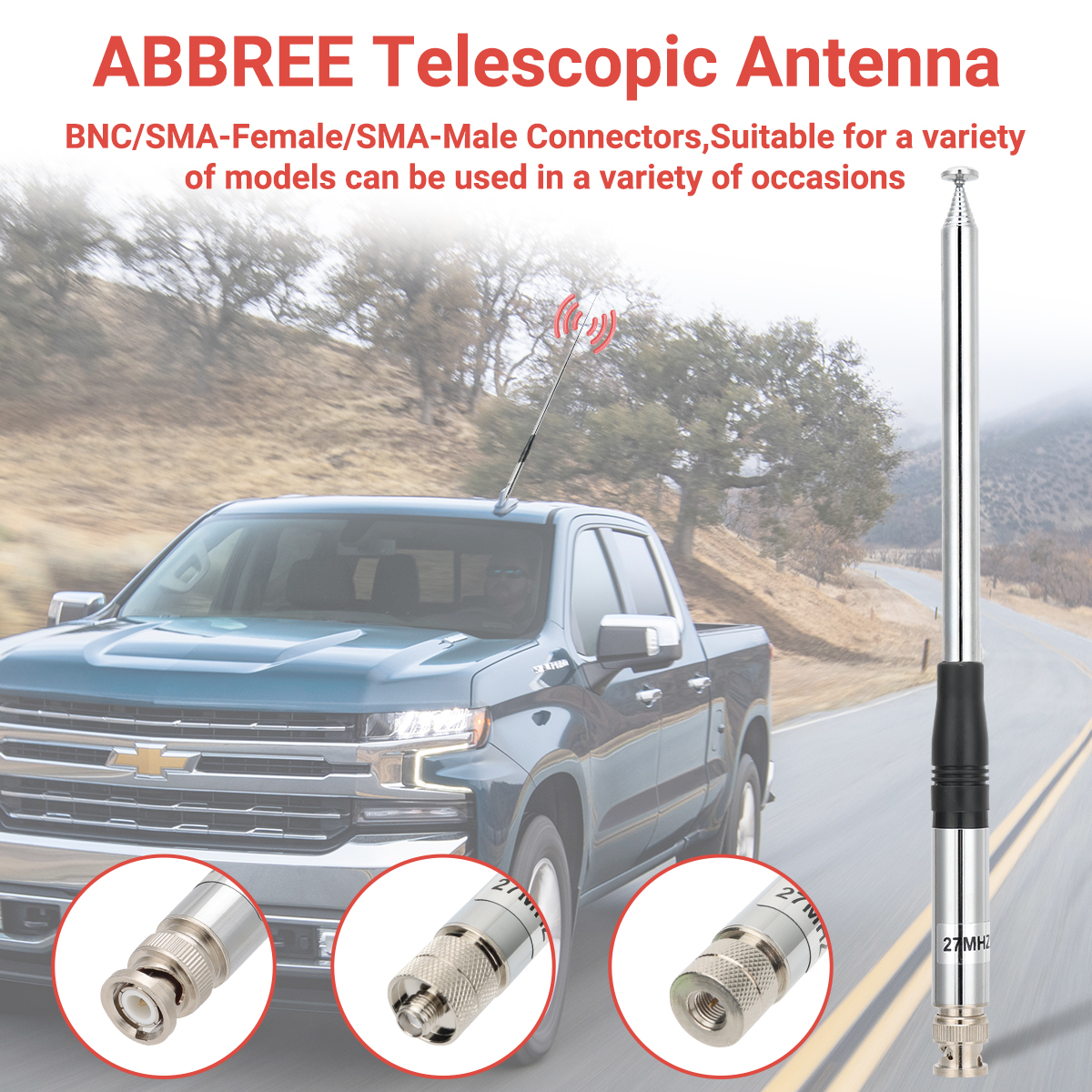 Antena telescópica cb 27mhz sma fêmea/macho/bnc para radtel RT-860 RT-880 radio UV-88 UV-98 plus quansheng UV-K5(8) rádio tk11