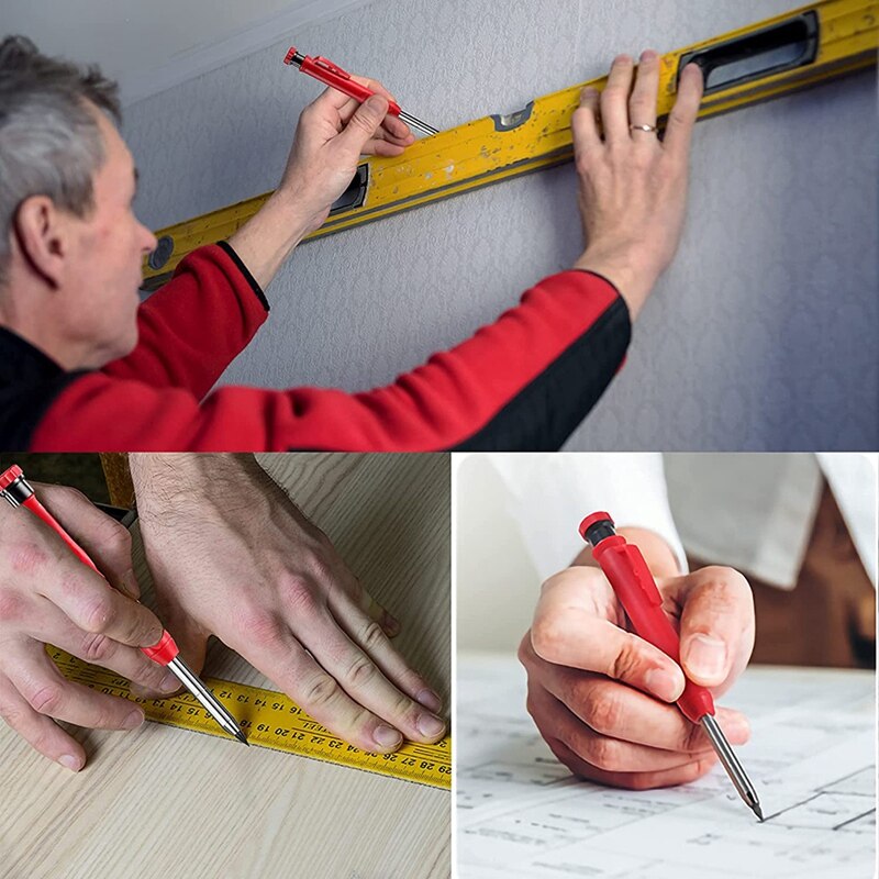 Timmerman Potlood 12 Refill Leads Ingebouwde Puntenslijper Bouw Potloden Voor Timmerman Bouw Houtbewerking Gereedschap