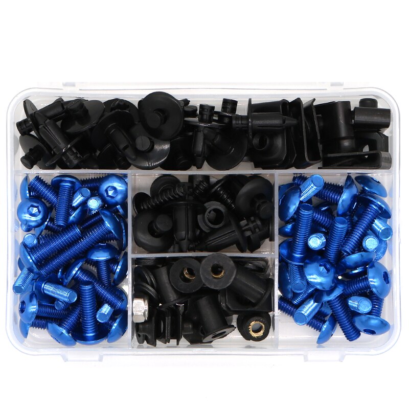 Kit completo de tornillos de carenado para motocicleta para Yamaha Tmax 500 2001 Tmax 530 XJR400 XJR1300 XT1200Z, Tuercas para Clips de 6mm y 5mm: Blue