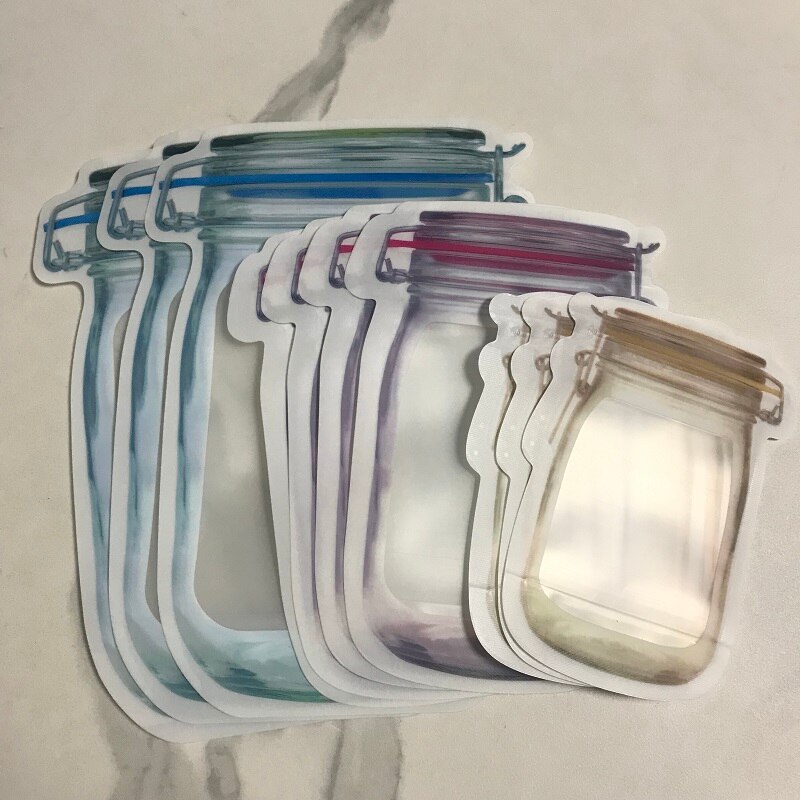 Reusabl Mason Fles Ziplock Opbergtas Transparant Voedsel Container Milieuvriendelijk Plastic Verzegelde Tassen Huishouden Keuken Organizer