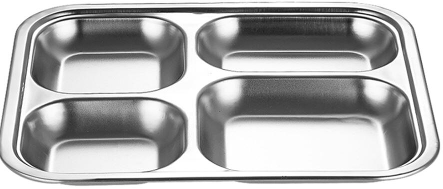 1pc Stainless Steel Divided Dinner Tray Lunch Container Food Plate for School Canteen 3/4/5 Section: 4
