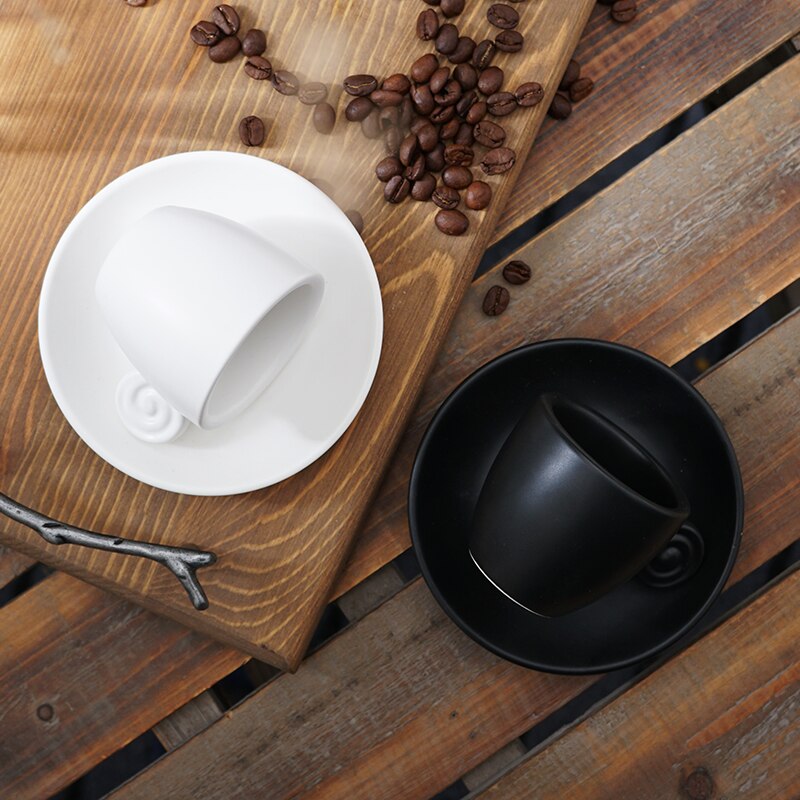 90ml espressokoppar äggform kaffe små svarta keramik italienska expressokoppar matt blank porslin fincan fat gängade