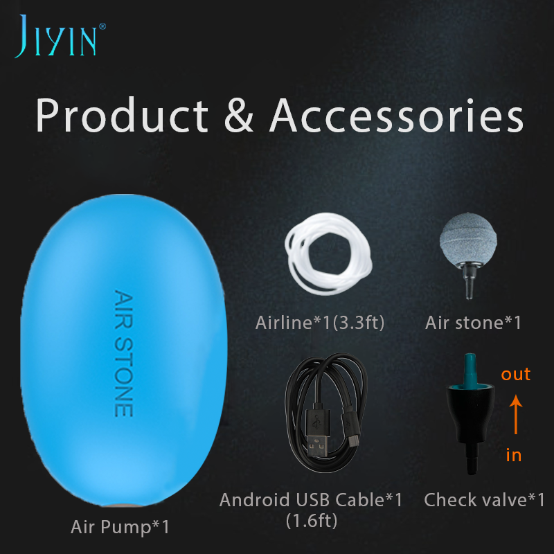 Jiyin ultra lydløs akvarium luftpumpe akvarium ilt pumpe pumpe med tilbehør til op til  to 30 liter tank usb  dc 5v: Blå