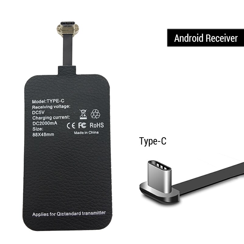 10W 5V/2A Qi Receptor de Cargador Inalámbrico Receptor para el iphone Xiaomi Samsung Universal adaptador de carga inalámbrico Mat: Type-C Receiver