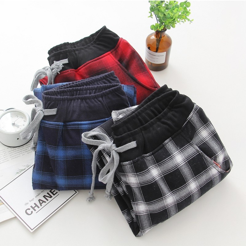 Winter Men 100% cotton Velvet sleep bottoms Male Thicken Warm nighty trousers Men Casual Plaid pajama pants XXXL 100KGS