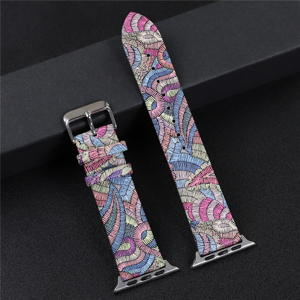 Kleurrijke PU lederen band voor Apple Watch Band 44mm 45mm 42mm 49mm 41mm 40mm 38mm Mannen Vrouwen Band voor Iwatch 9 8 7 6 5 Se Ultra: M / Steenkool zwart