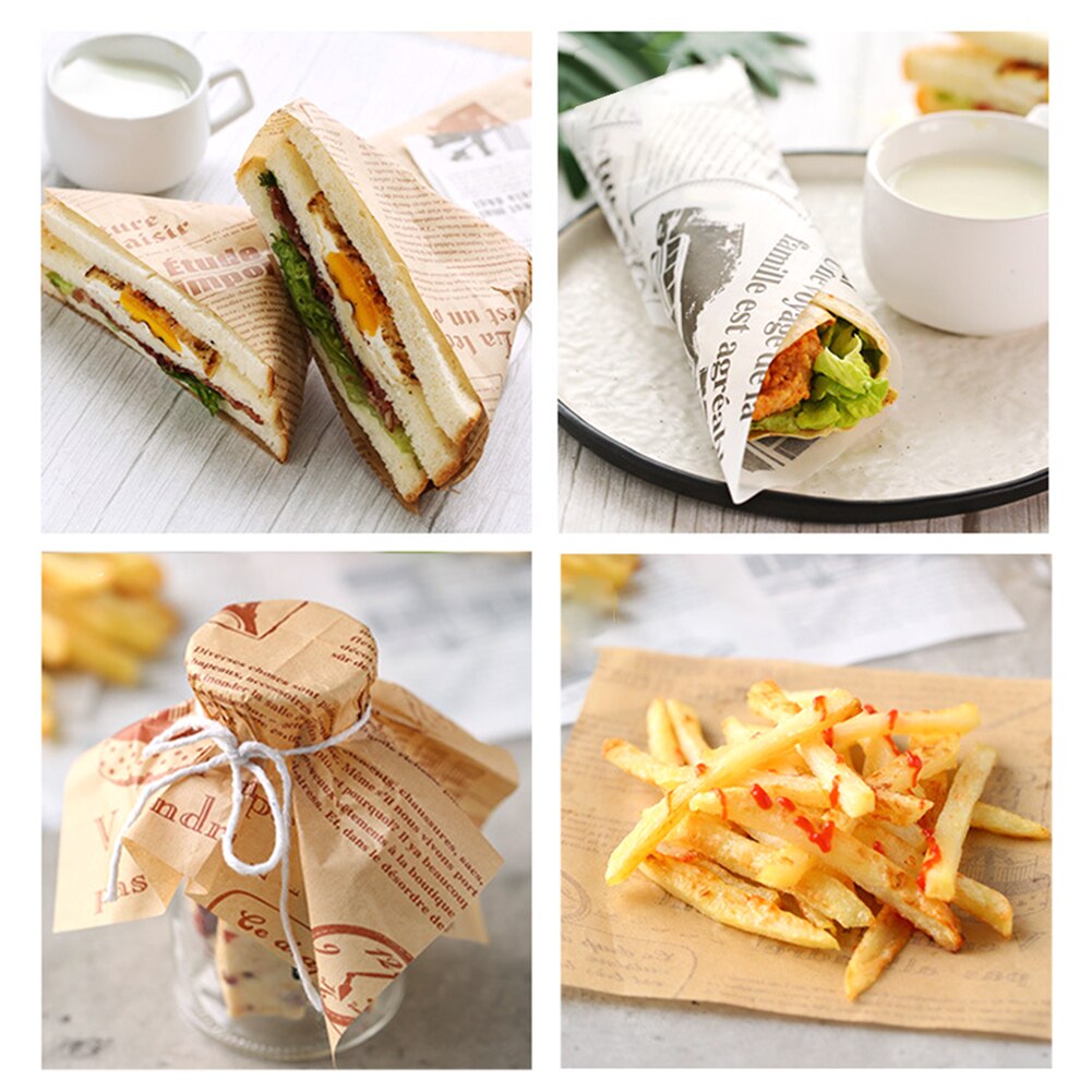 100 sheets of disposable plate paper 22*22CM chicken roll sandwich burger wrapping paper greaseproof paper baking plate liner