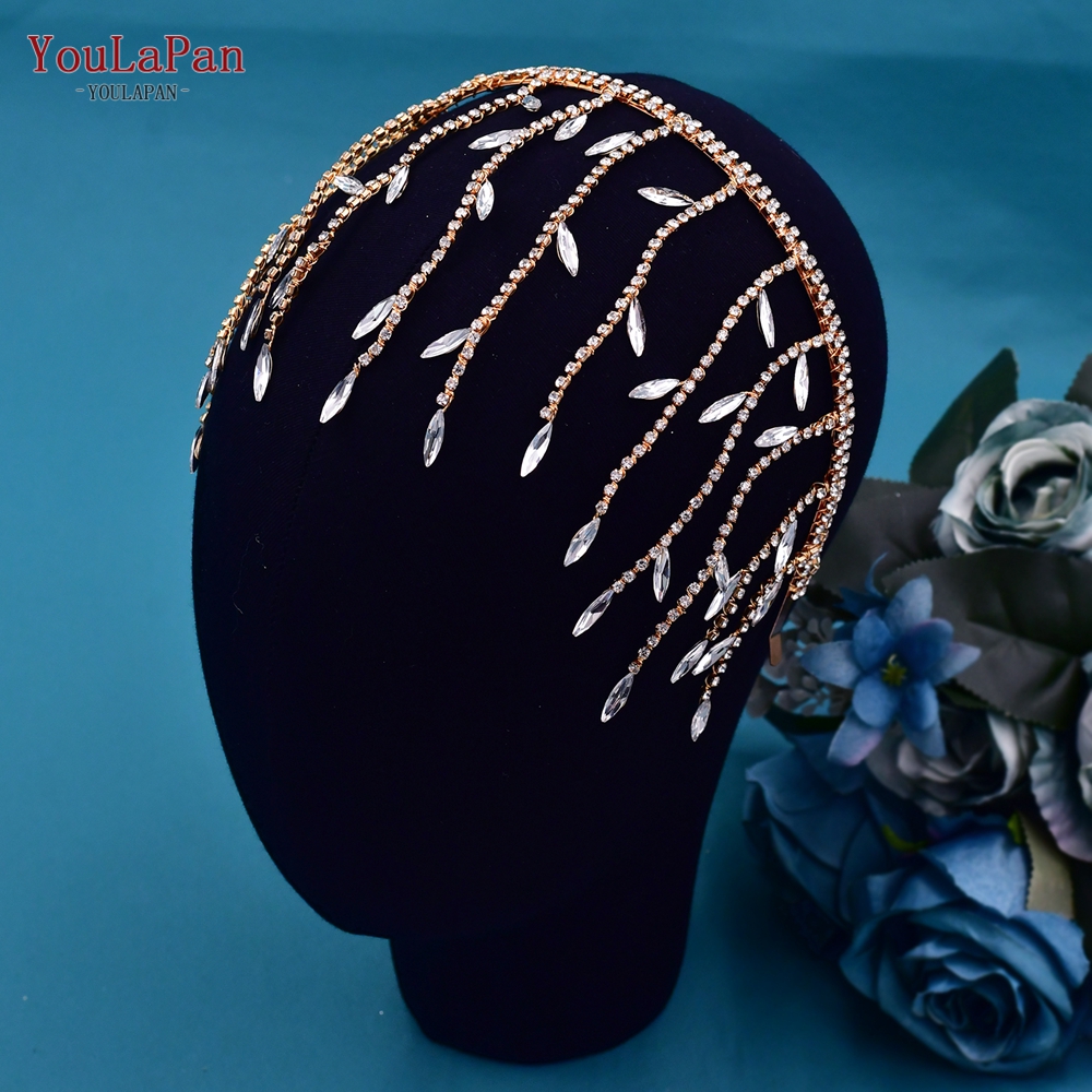 YouLaPan, diadema para la frente de la novia, tocados brillantes con diamantes de imitación para boda, mujer, de graduación, accesorios de joyería para la cabeza HP599: Chapado en cobre envejecido