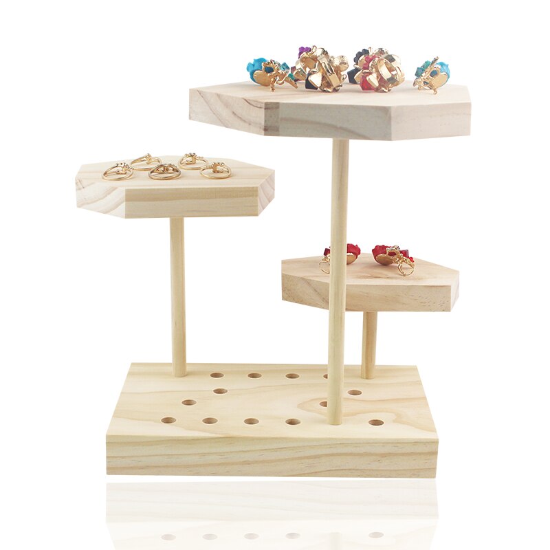 Wood 3 Tiers Jewelry Display Plate Ring Necklace Stand Cool Color Jewelry Storage Board Height Window Display Sunglass Display