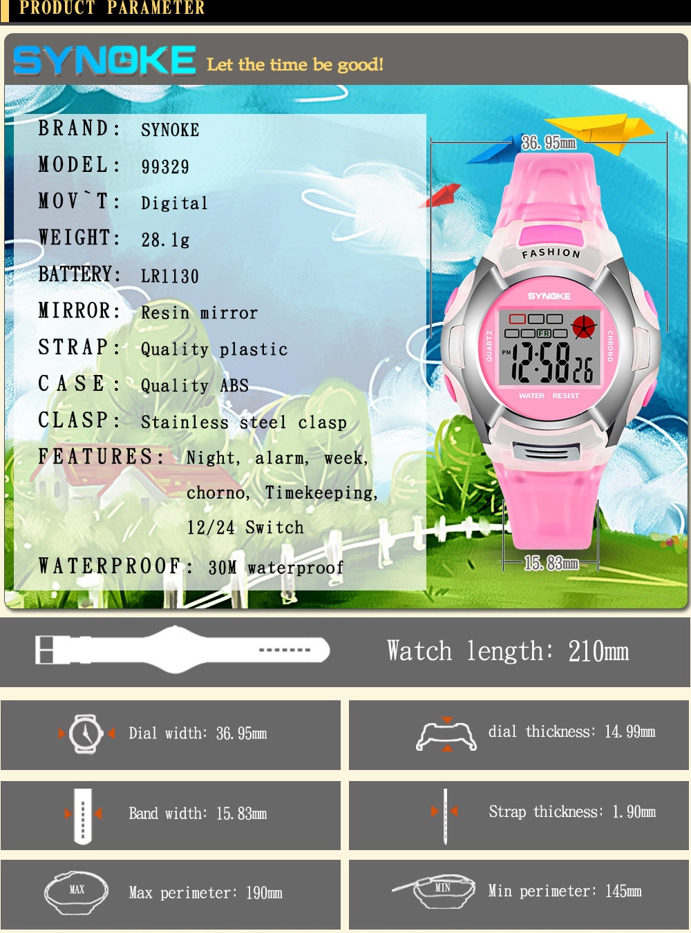 Synoke Kinderen Jongens Student Waterdichte Sport Horloge Led Digital Date Horloge Multifunctionele Mode Klokken