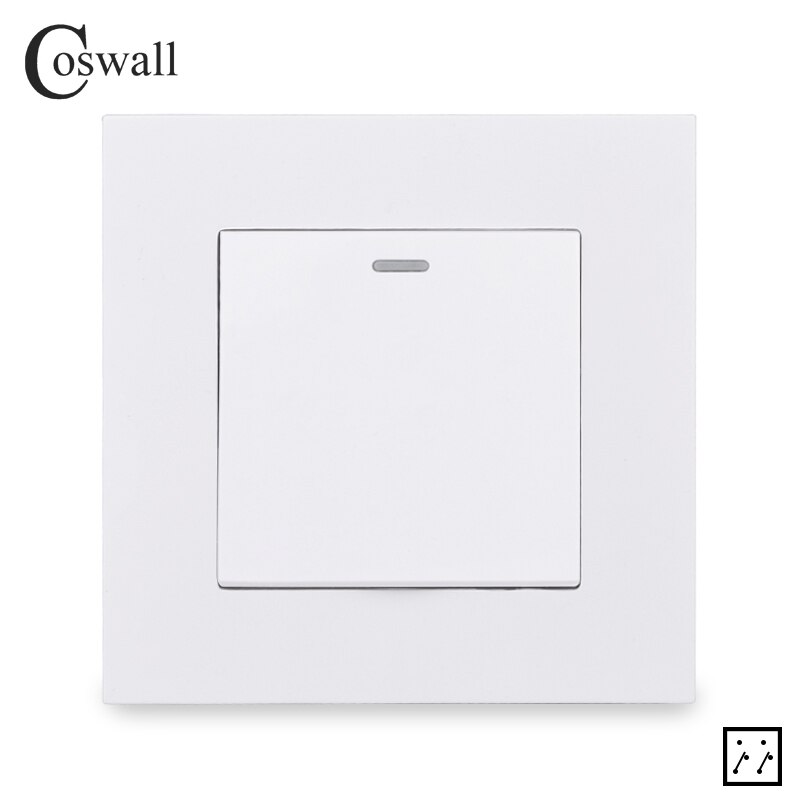 Coswall simpel stil pc-panel 1 gang 3- vejs mellemliggende tænd / sluk-lysafbryder wall rocker crossover switch  ac 12-250v 16a: Hvid
