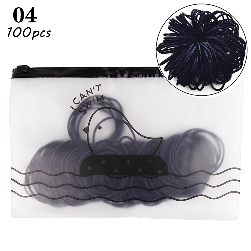 100pcs/bag 4.5cm High Elastic Rubber Bands Basic Hair Bands Scrunchies Hair Ties Gum Women Girls Braided Ponytail Holder Rings: 04 (with bag)