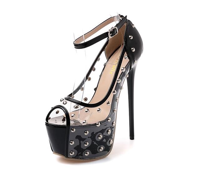 DijiGirls Transparent Sexy Rivet 16 Open Toe High Heels pvc clear crystal transparent ultra very high heel shoes box: 9