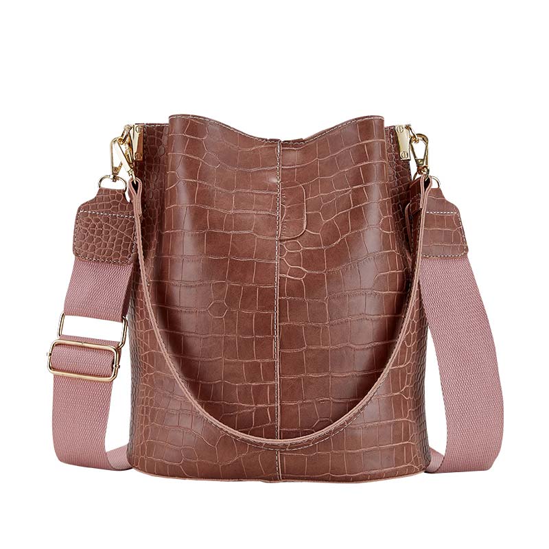 TTOU Frauen Eimer Tasche Große Kapazität Pu Leder Casual Schnalle Geldbörse Handtasche Schulter Crossbody Krokodil Retro Vintage Daypack: 06