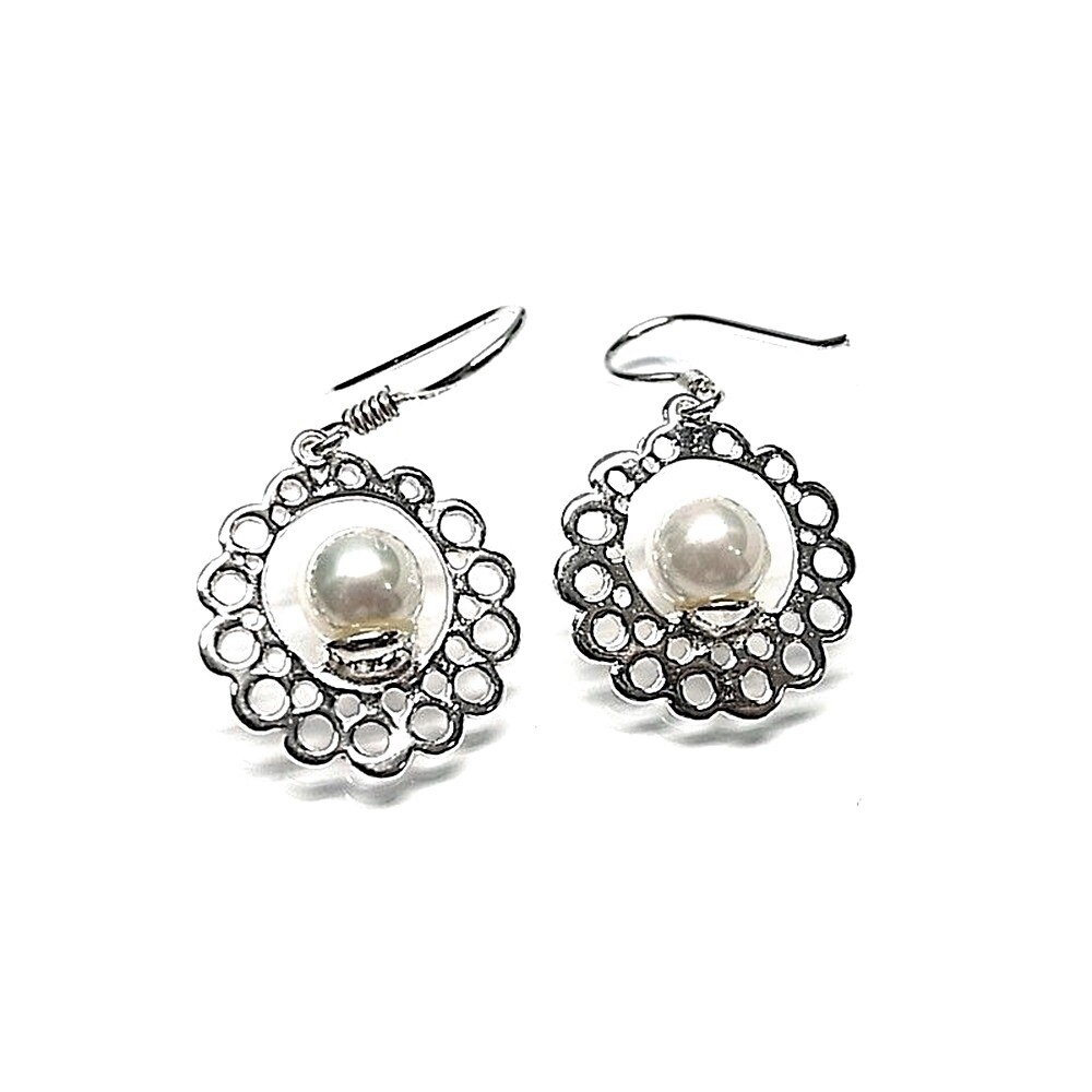 Boucles d'oreilles en argent Sterling 925m de long perle ronde 35mm. [AB1357]