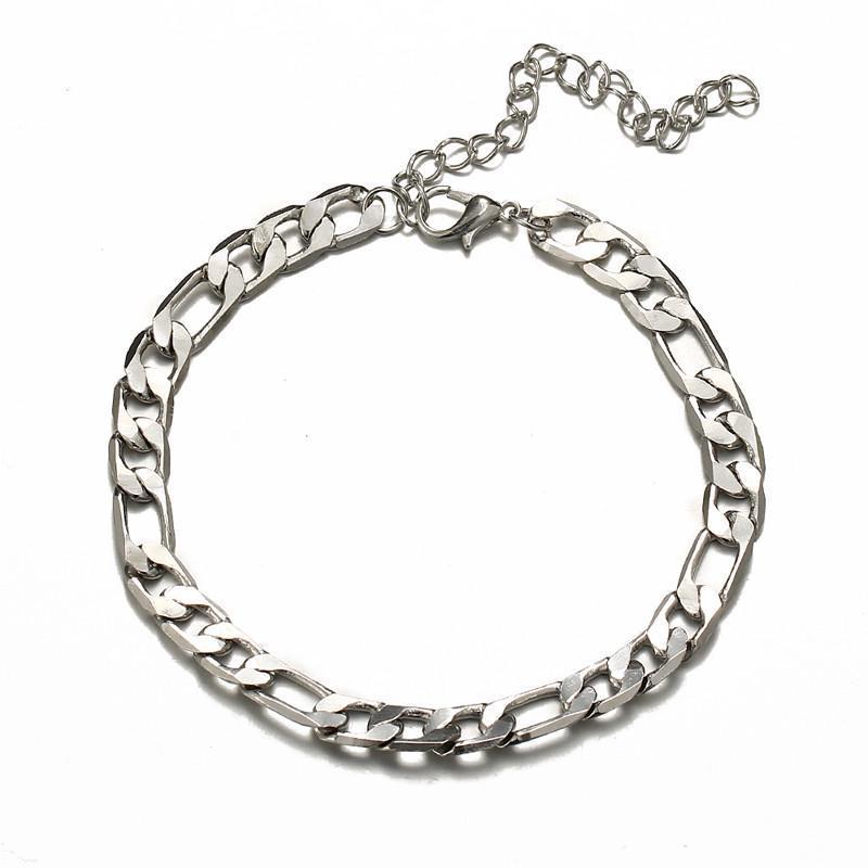 Men's Bracelets Gold Silver color Metal Curb Cuban Figaro Chain Bracelets Men Women Jewelry: Silver Plated