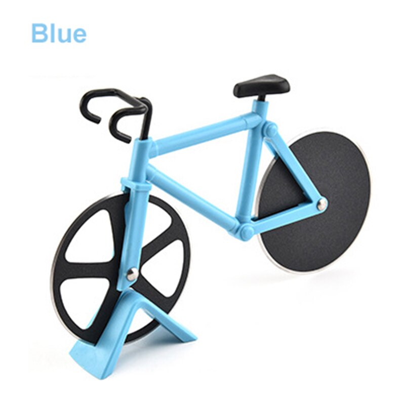 Cykel pizza cutter hjul rustfrit stål to hjul knive cykel form pizza skære værktøjer køkken gadgets: Blå