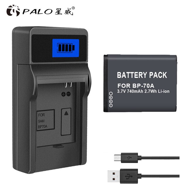 BP-70A BP 70A BP70A rechargeable camera battery 740mAh for Samsung ES65 ES70 TL105 TL110 PL100 Camera SLB-70A battery: 1pc and charger