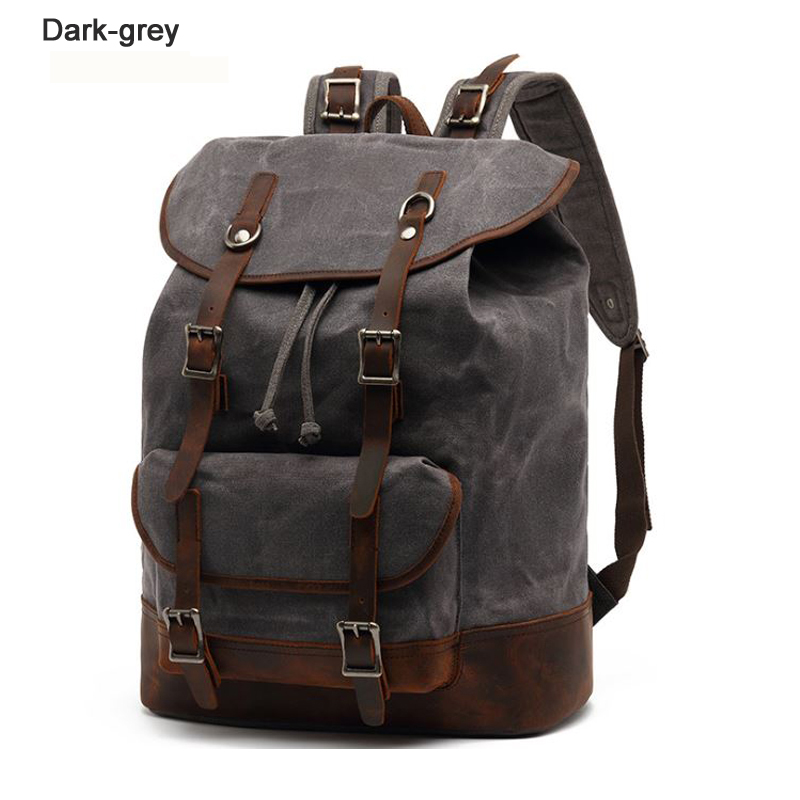 Waterproof Waxed Canvas Backpack Men Rucksack Women bagpack large Travel knapsack: Dark Gray