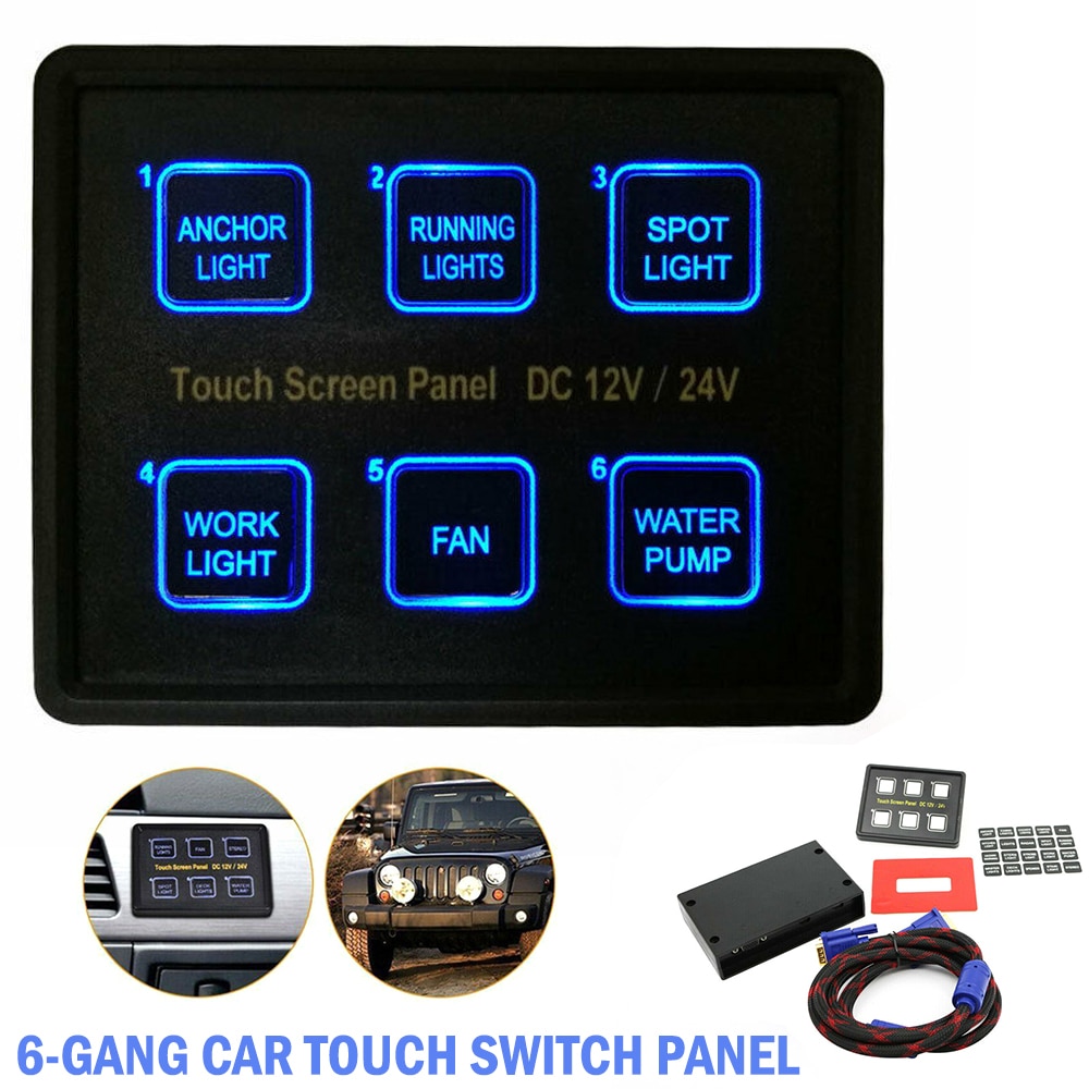 DC12-24V 6 Gang Touch Screen Switch Panel Intelligente Controle Inductie Led Schakelpaneel Touch Control Box Voor Auto Marine Boot