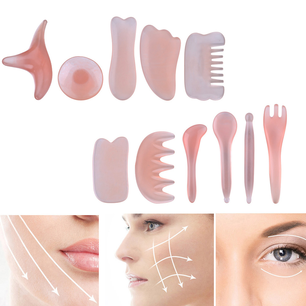 Natürliche Harz Bienenwachs Guasha Schaber Gesicht Hals SPA Therapie Massage Board Rosa Gesicht Massage Schaber Platte Anti-Stress-Massage Werkzeug
