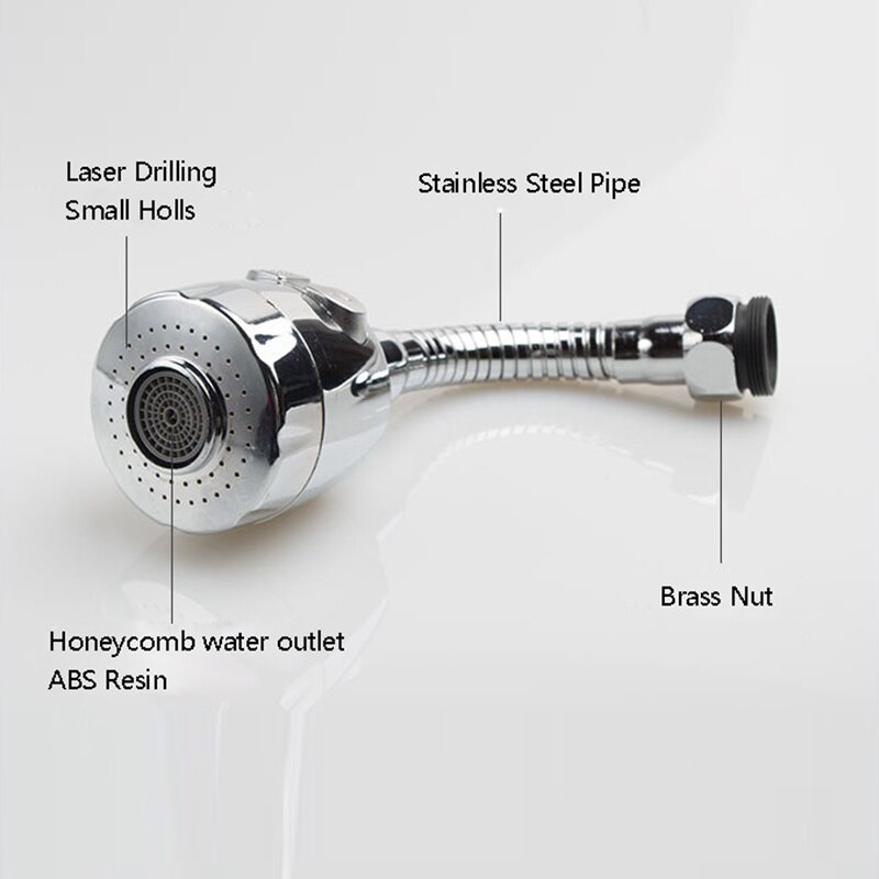 ZhangJi 3 Modes Adjustable Long Flexible Faucet Aerator Rotate Faucet Extender Splash-proof Tap Diffuser Bubbler Shower Nozzle
