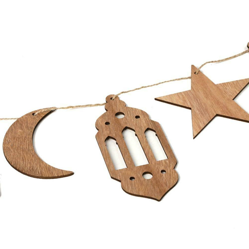 Eid Ramadan Mubarak Houten Decoraties Thuis Opknoping Maan Lantaarn Ster Ambachten Maan Wind Licht 8-Puntige Ster Hout Eid mubarak