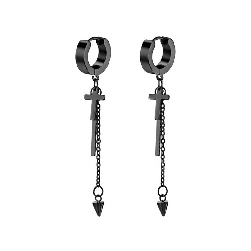 Black Punk Stainless Steel Women Men Hoop Earrings Small Trendy Round Cross Pendants Jewelry Accessories Earrings: Style 42