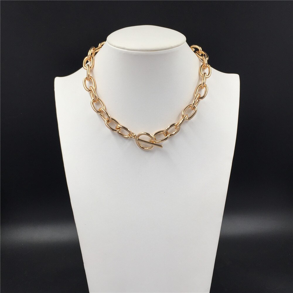 F/W Trend Chic Goud Kleur Plating Grote Link Wide Collier Voor Unisex Unieke Boho stijlvolle