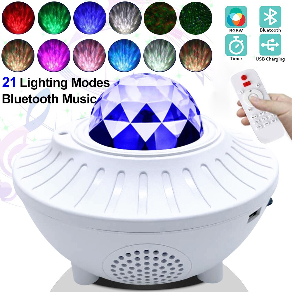 Usb led-ster nachtlampje muziek sterrenwatergolf led-projectorlicht bluetooth-projector geluidgeactiveerd projectorlicht decoratie: 323 witte