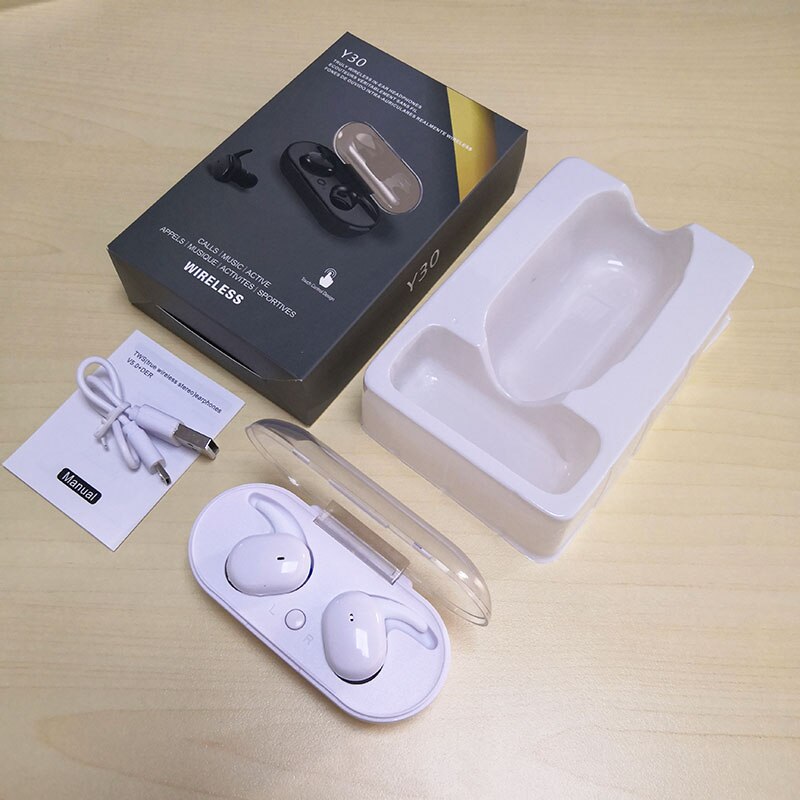 Y30 TWS Bluetooth 5.0 Earphones With Charging Box Wireless Headphone 9D Stereo Sports Waterproof Earbuds Headset With Microphone: white with box