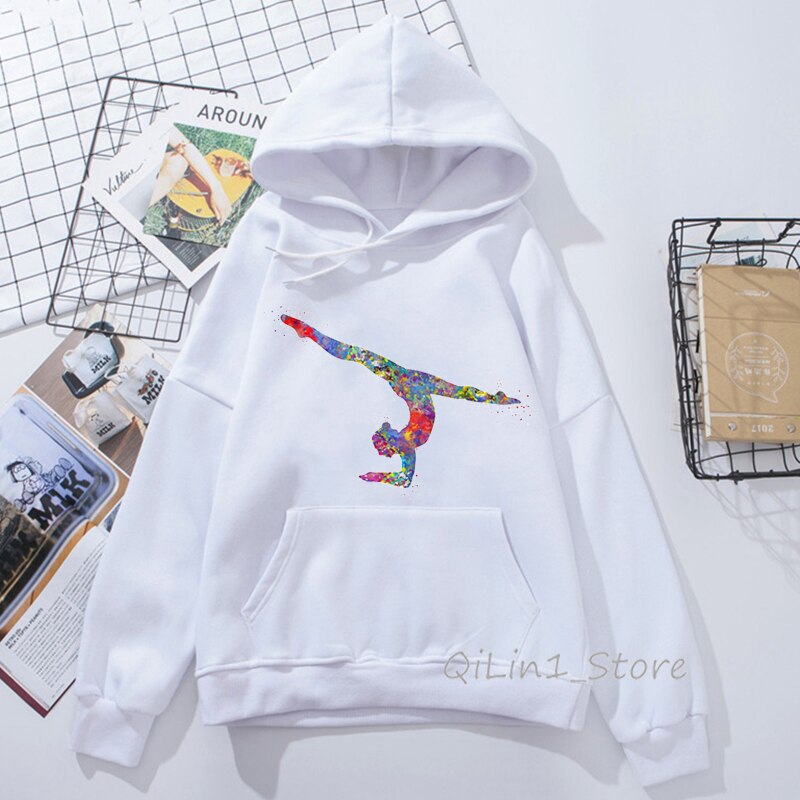 Aquarell gymnastik mädchen harajuku kawaii hoodie Hütte Sweatshirt 90s tumblr kleidung frauen Sport turnerin drucken hoodies: XL / Grün