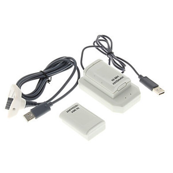 Dubbele Oplaadbare Batterij + Usb Charger Cable Pack Voor Xbox 360 Draadloze Controller: white