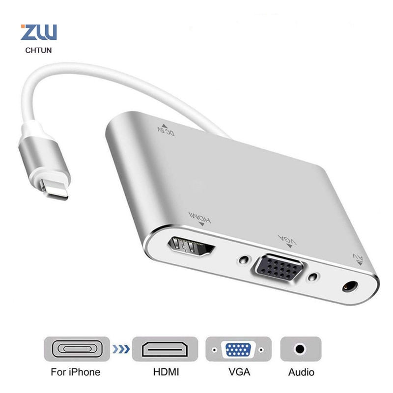 HDTV OTG Kabel Für Blitz Zu HDMI VGA 3,5mm Adapter Audio Video Adapter Für Blitz Erstreckt HUB Für iPhone/iPad Air/Mini