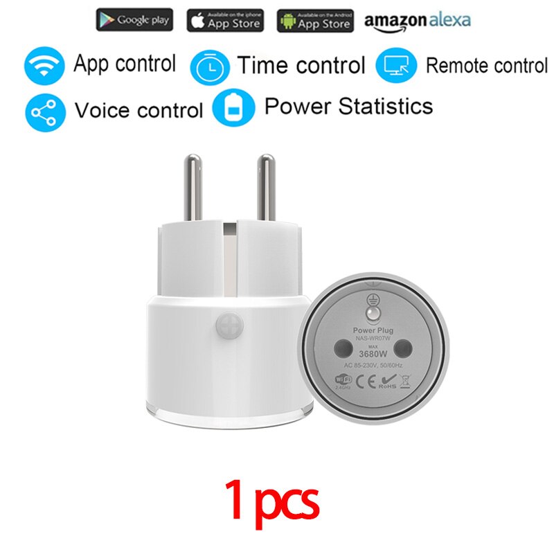 16A/10A Wifi Smart Plug EU Adapter Wireless Remote Voice Control Power Energy Monitor Outlet Timer Socket For Alexa Google Home: 1pcs 16A 3680w