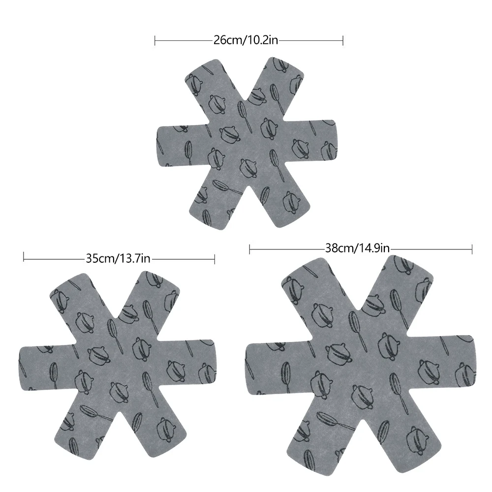 15Pcs Pot & Pan Protectors Grey/Red Non Slip Print Divider Pads to Prevent Scratching Separate and Protect Surfaces for Cookware