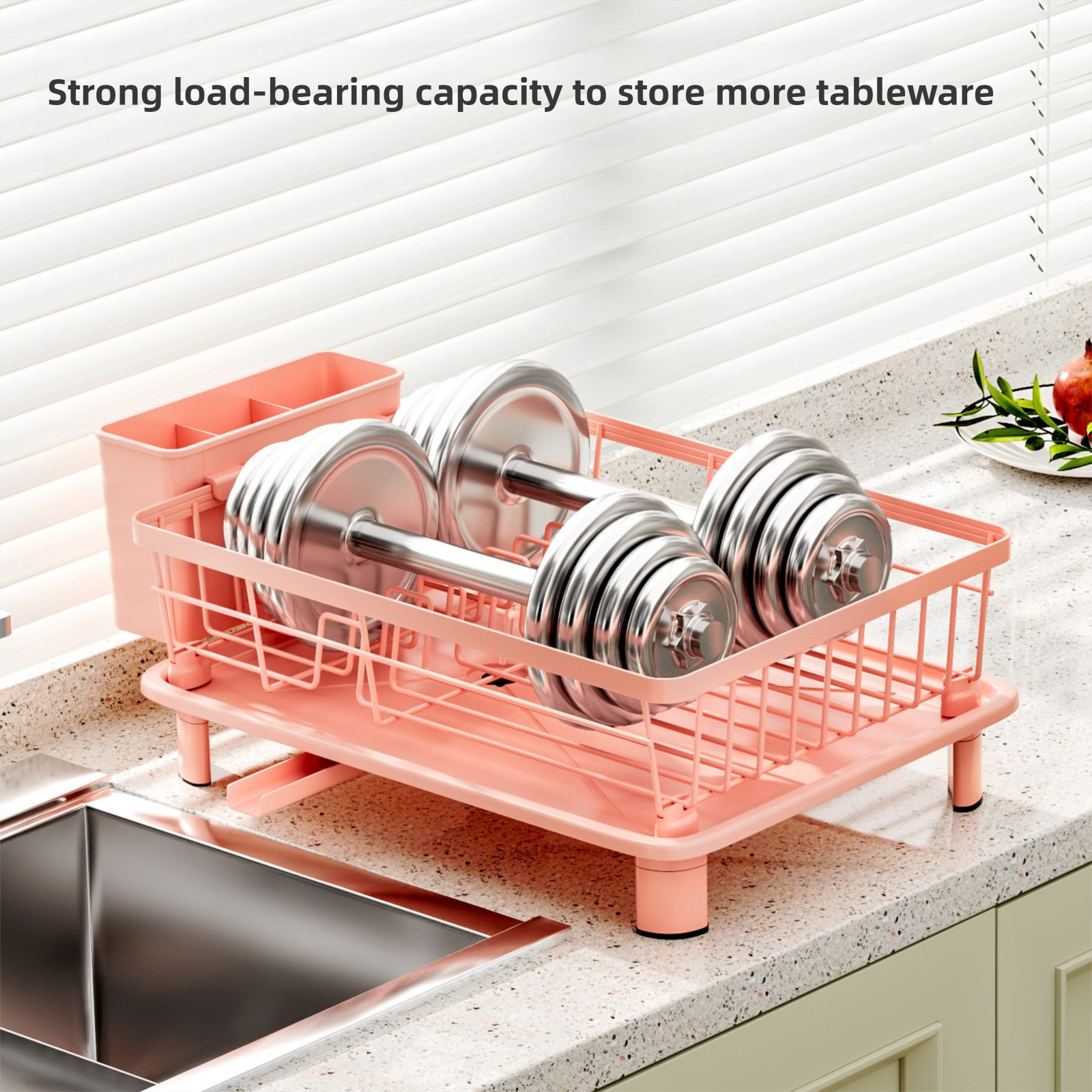 Pink Dish Drying Rack - Space-Saving Dish Rack,Dish Racks for Kitchen Counter with Drainboard, Rustproof Dish Drainer