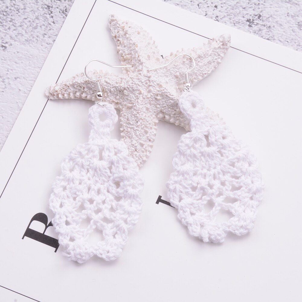 Handgjorda smycken virkade örhängen bohemiska handvirkade brudhängande örhängen valentine -kvinnor virkade örhängen